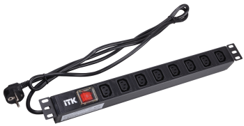 ITK PDU 8 розеток C13 с LED выключателем,1U, шнур 2м вилка нем.стандарт