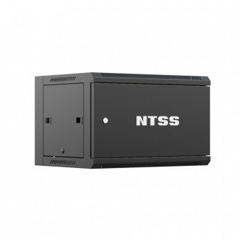 Шкаф настенный телекоммуникационный NTSS W 9U 600х600х500мм, 2 профиля 19, дверь сплошная металл, боковые стенки съемные, разобранный, черный RAL 9005