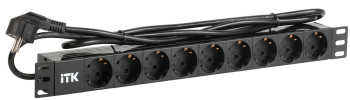 ITK PDU 9 розеток DIN49440 (нем. станд.) 1U, шнур 2м вилка DIN49441 (нем. станд.), профиль из ПВХ, черный