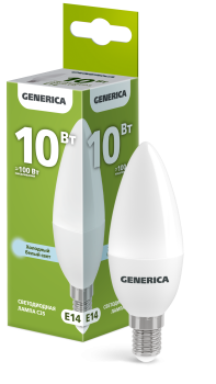 Лампа светодиодная C35 свеча 10Вт 230В 6500К E14 GENERICA