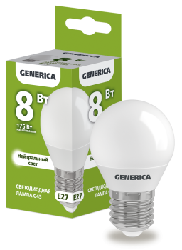 Лампа светодиодная G45 шар 8Вт 230В 4000К E27 GENERICA