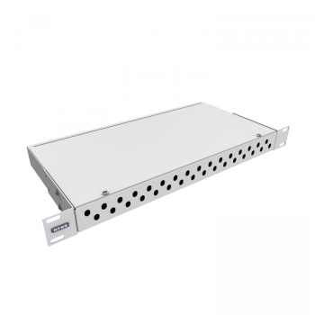 Кросс NTSS оптический 19'' укомплектованный 1U, 32 порта FC/UPC, 50/125 мкм ОМ3 (сплошная панель, сплайс-кассета, пигтейлы, КДЗС, адаптеры) серый RAL