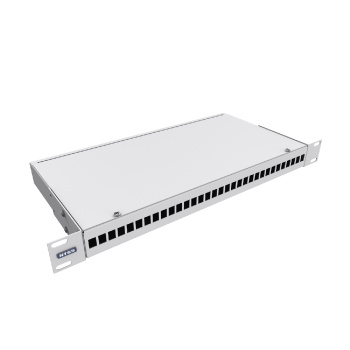 Кросс NTSS оптический 19'' частично укомплектованный 1U, 32 порта 2LC (сплошная панель, сплайс-кассета-2шт) серый RAL 7035