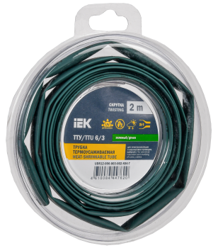 Трубка термоусадочная ТТУ нг-LS 6/3 зеленая (2м/упак) IEK