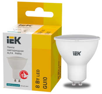 Лампа светодиодная ALFA PAR16 софит 8Вт 230В 4000К GU10 (6шт) IEK