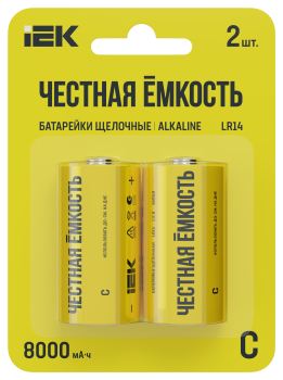 Батарейка щелочная Alkaline LR14/C (2шт/блистер) IEK