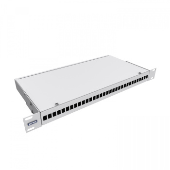 Кросс NTSS оптический 19'' укомплектованный 1U, 32 порта LC/UPC duplex, 50/125 мкм (сплошная панель, сплайс-кассета 2шт, пигтейлы, КДЗС, адаптеры) сер