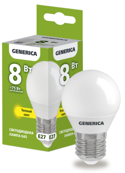 Лампа светодиодная G45 шар 8Вт 230В 3000К E27 GENERICA