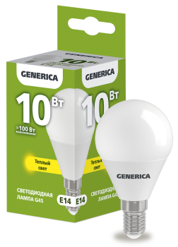 Лампа светодиодная G45 шар 10Вт 230В 3000К E14 GENERICA