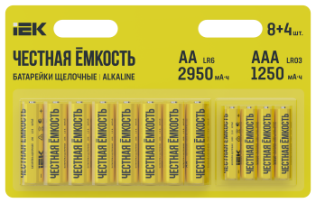 Батарейка щелочная Alkaline LR6/AA+LR03/AAA (8+4шт/блистер) IEK
