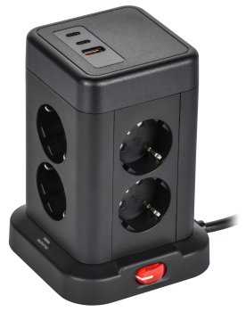 DOMINIC Удлинитель У08K 8 мест 2P+PE 1,5м 3х1,0мм2 16А/250В USB A+C 20Вт черный IEK