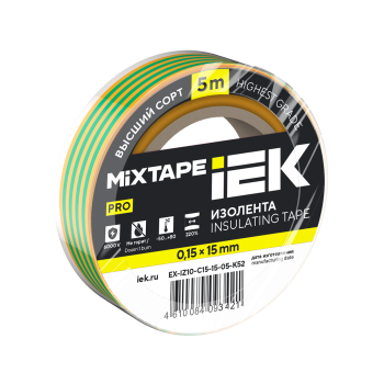 MIXTAPE PRO Изолента 0,15х15мм желто-зеленая 5м IEK