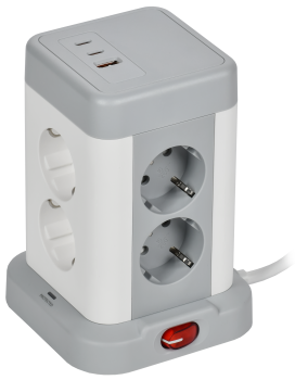 DOMINIC Удлинитель У08K 8 мест 2P+PE 1,5м 3х1,0мм2 16А/250В USB A+C 20Вт серый IEK