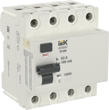 ARMAT Выключатель дифференциального тока R10N 4P 63А 100мА тип AC-S IEK