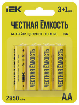 Батарейка щелочная Alkaline LR6/AA (4шт/блистер) ПРОМО IEK