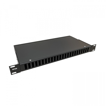 Кросс NTSS оптический 19'' укомплектованный 1U, 24 порта SC/UPC duplex, 9/125 мкм (сплошная панель, сплайс-кассета 2шт, пигтейлы, КДЗС, адаптеры) черн