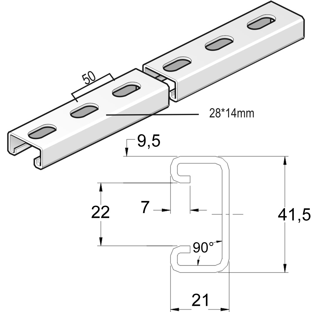 Профиль перфорированный 41*21x2,5мм, sendzimir, (м) СТАНДАРТНАЯ ДЛИНА -3,00м