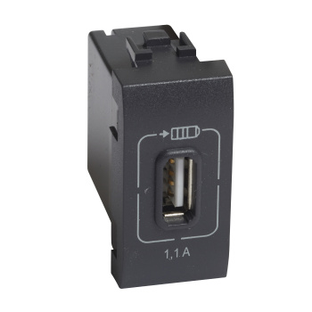 Livinglight. Розетка USB для зарядки мобильных устройств 1,1А 230/5В. 1 модуль. Цвет Антрацит
