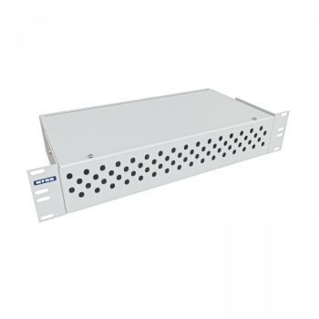 Кросс NTSS оптический 19'' укомплектованный 2U, 64 порта FC/UPC, 50/125 мкм ОМ3 (сплошная панель, сплайс-кассета 2шт, пигтейлы, КДЗС, адаптеры) серый