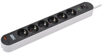 Фильтр сетевой СФ-06К 16А USB A+C 20Вт 3м 3х1,5мм2 черный IEK