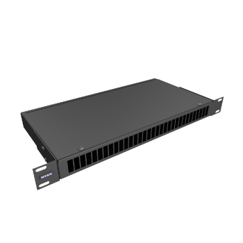 Кросс NTSS оптический 19'' частично укомплектованный 1U, 32 порта SC duplex (сплошная панель, сплайс-кассета-2шт) черный RAL 9005