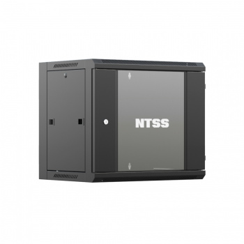 Шкаф настенный телекоммуникационный NTSS W 12U 600х600х635мм, 2 профиля 19, дверь стеклянная, боковые стенки съемные, задняя стенка, разобранный, черн