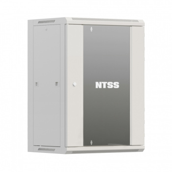Шкаф настенный телекоммуникационный NTSS W 18U 600х600х964мм, 2 профиля 19, дверь стеклянная, боковые стенки съемные, задняя стенка, разобранный, серы