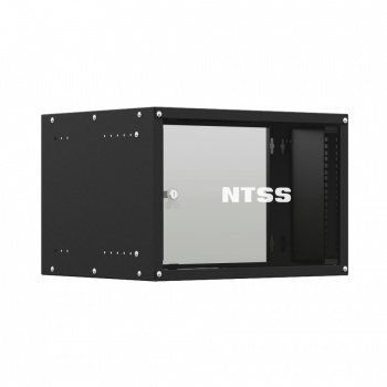 Шкаф настенный телекоммуникационный NTSS LIME 6U 550х600х370мм, 2 профиля 19, дверь стеклянная, боковые стенки несъемные, разобранный, черный RAL 9005