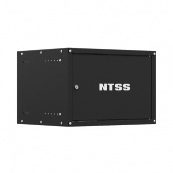 Шкаф настенный телекоммуникационный NTSS LIME 6U 550х600х370мм, 2 профиля 19, дверь сплошная металл, боковые стенки несъемные, разобранный, черный RAL