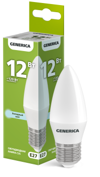 Лампа светодиодная C35 свеча 12Вт 230В 6500К E27 GENERICA