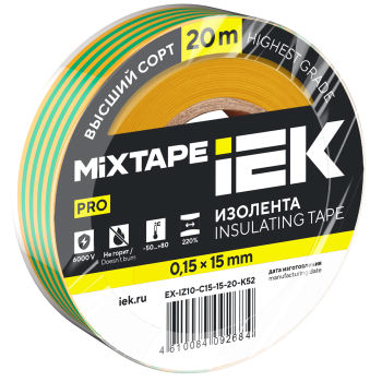 MIXTAPE PRO Изолента 0,15х15мм желто-зеленая 20м IEK