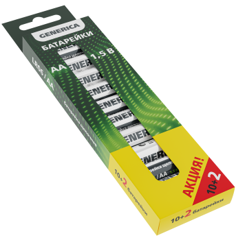 Батарейка щелочная Alkaline LR06/AA (10+2шт/кор) ПРОМО GENERICA