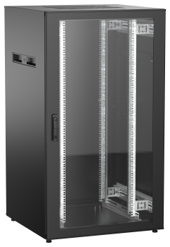 ITK UNITBOX N Шкаф сетевой 19" напольный 28U 800х800мм стеклянная передняя дверь задняя металлическая черный