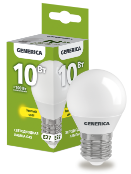 Лампа светодиодная G45 шар 10Вт 230В 3000К E27 GENERICA