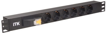 ITK PDU 6 розеток DIN49440 (нем. станд.), с автоматом на 10А, 1U, без шнура, вх. IEC320 C14, алюминиевый профиль, черный