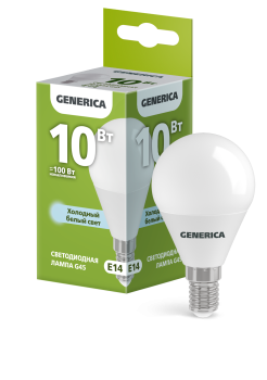 Лампа светодиодная G45 шар 10Вт 230В 6500К E14 GENERICA