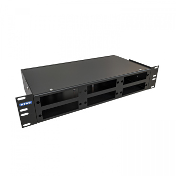 Кросс NTSS оптический 19'' укомплектованный 2U, 48 портов ST/UPC, 9/125 мкм (планки, сплайс-кассета 2шт, пигтейлы, КДЗС, адаптеры) черный RAL 9005