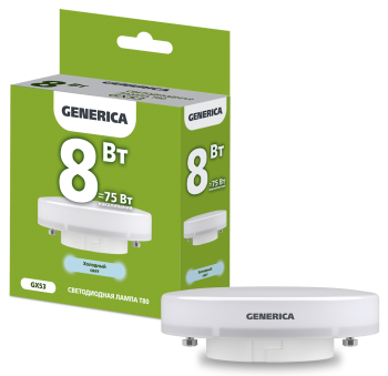 Лампа светодиодная T80 таблетка 8Вт 230В 6500К GX53 GENERICA
