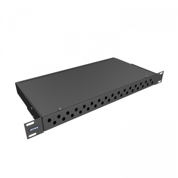 Кросс NTSS оптический 19'' укомплектованный 1U, 32 порта FC/UPC, 50/125 мкм ОМ3 (сплошная панель, сплайс-кассета, пигтейлы, КДЗС, адаптеры) черный RAL