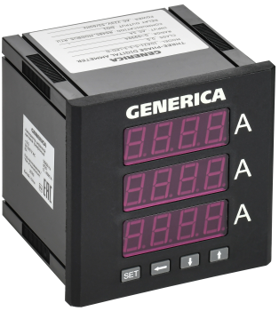 Амперметр цифровой щитовой трехфазный DO RS-485 96х96мм LED GENERICA
