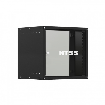 Шкаф настенный телекоммуникационный NTSS LIME 9U 550х600х500мм, 2 профиля 19, дверь стеклянная, боковые стенки несъемные, разобранный, черный RAL 9005