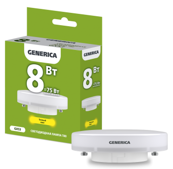 Лампа светодиодная T80 таблетка 8Вт 230В 3000К GX53 GENERICA