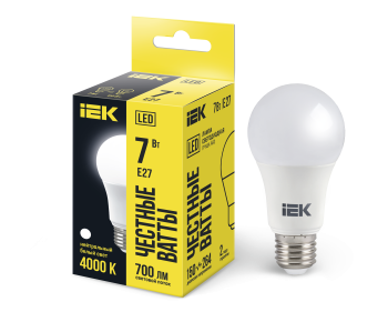 Лампа светодиодная A60 груша 7Вт 230В 4000К E27 IEK