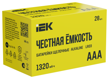 Батарейка щелочная Alkaline LR03/AAA (28/бокс) IEK
