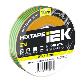 MIXTAPE PRO Изолента 0,15х15мм желто-зеленая 10м IEK