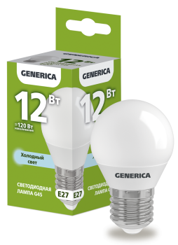 Лампа светодиодная G45 шар 12Вт 230В 6500К E27 GENERICA