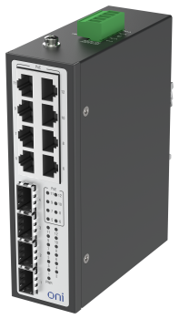 Коммутатор промышленный неуправляемый ISU-450 Ethernet 4 SFP слота 100/1000BaseX 8 портов 10/100/1000BaseT разъем RJ45 с PoE 48В DC с резервированием ONI