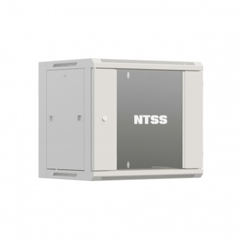 Шкаф настенный телекоммуникационный NTSS W 12U 600х600х635мм, 2 профиля 19, дверь стеклянная, боковые стенки съемные, задняя стенка, разобранный, серы