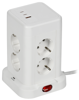 DOMINIC Удлинитель У08K 8 мест 2P+PE 1,5м 3х1,0мм2 16А/250В USB A+C 20Вт белый IEK
